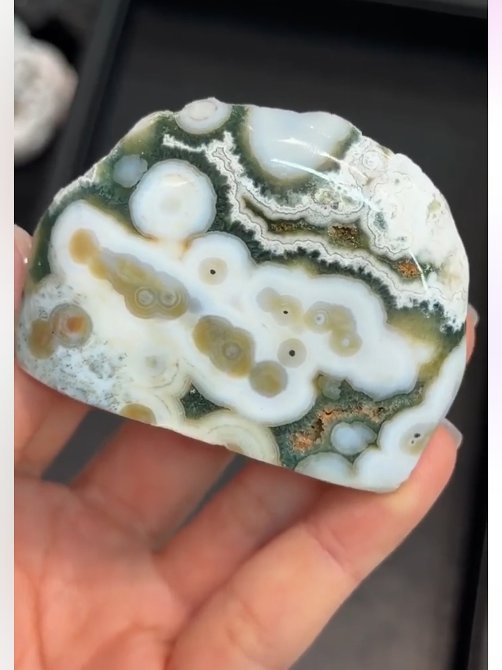 Ocean Jasper Freeform Palm Stone - White, Green & Tan